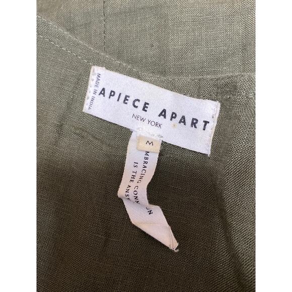 Apiece Apart Green 100% Linen Short Sleeve Ruffle A Line Wrap Maxi Dress Size M - Picture 4 of 5